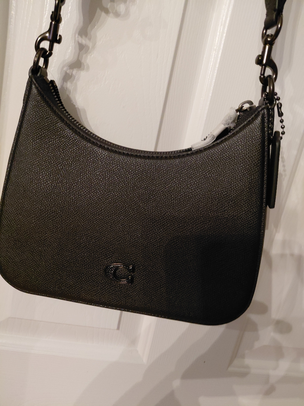Coach Black Pebbled Leather Shoulder Crossbody Bag with Logo Strap